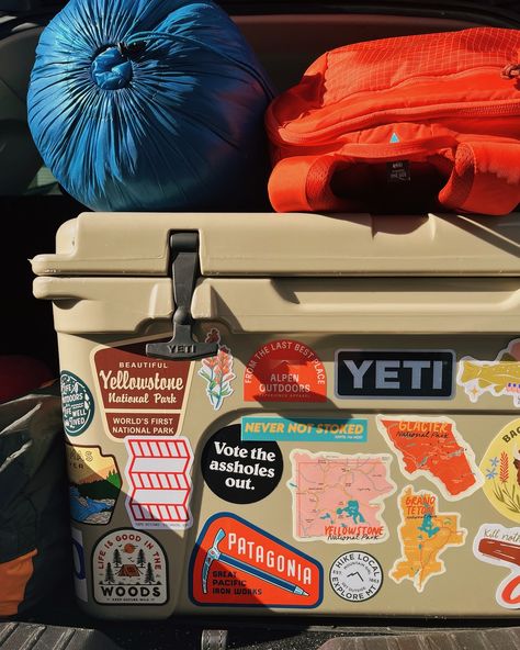 Stock up on stickers this Friday 6 PM MST. There are 14 new designs in this collection 🙌🏼 These stickers are durable and weather-proof, so they’re perfect for your laptop, water bottle, or cooler. I love covering my yeti in stickers that remind me of my adventures and I don’t have to worry about these if I get caught in the rain 🌧️ #stickershop #shopsmall #makersgonnamake #illustratorsoninstagram #outdoorstickers #patagonia #topodesigns #vinylstickers #wildnature #keepnaturewild #leavenotra... Camp Stickers, Yeti Stickers, Caught In The Rain, Igloo Cooler, Yeti Cooler, Love Cover, Sticker Bomb, Topo Designs, Outdoor Stickers