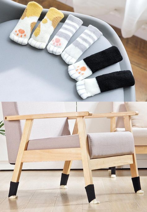 Add a bit of cute and functional to your interior decor. These chair socks keep noise to a minimum and keep hardwood floors from damage. You can also put these socks on coffee tables and door handles. Plus, they look like colorful cat paws...How cute is that? #cats #knitting Cat Paw Chair Socks, Space Gadgets, Chair Socks, Organic Modern Decor Living Room, Cat Ideas, Colorful Cat, Ikea Chair, Boho Chic Bedroom, Modern Bedroom Decor