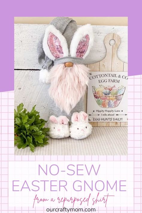 Bunny Gnomes Diy How To Make, Animal Gnomes Diy, Diy Easter Ornaments, Homemade Gnomes Diy, No Sew Gnomes Diy How To Make, How To Make Bunny Ears, Easter Gnomes Diy How To Make, Gnome Diy How To Make, Easter Bunny Gnomes Diy