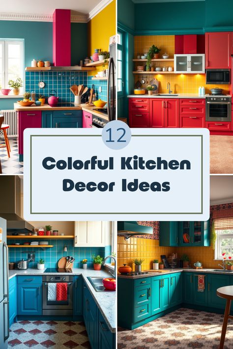 Looking to brighten up your cooking space? Check out these 12 vibrant kitchen decor ideas that bring a fun and cheerful vibe to any home. From playful backsplashes that make a bold statement to fresh seasonal decor that changes with the seasons, there’s something here for everyone! Don’t forget about decorative fruits and veggies that can add a pop of color while being useful too! Transform your kitchen into a joyful space where creativity and home-cooked meals can thrive. Inspire your inner chef with eye-catching colors! Modern Kitchen Design Colorful, Theme Kitchen Ideas, Funky Kitchen Ideas, Eccentric Kitchen, Color Tile Backsplash, Veggie Display, Colorful Kitchens, Lavender Kitchen, Vibrant Kitchen