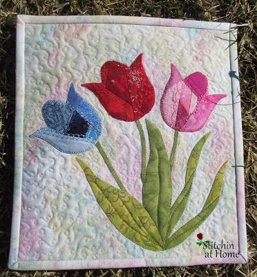 Stitchin At Home: My Crazy Tulip Patch Art Tulips, Quilting Board, Youre Crazy, Freezer Paper, Applique Pattern, Pink Tulips, Wax Paper, Extra Fabric, Crazy Quilts