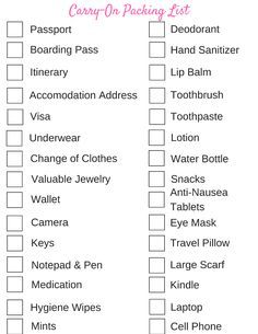 Carryon Packing List, Carry On Packing List, Carryon Packing, Travel Hacks Airplane, Travel Packing Checklist, Travel Trailer Camping, Carry On Packing, Checklist Printable, Checked Baggage