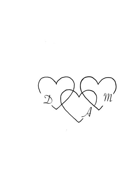 3 Connected Hearts Tattoo, Three Initial Tattoo Ideas, Tattoo Ideas Female Small Meaningful Family, Daughter Heart Tattoo, Tattoo 3 Hearts, Tattoo Ideas In Memory Of, Child Tattoos For Mom, Small Tattoos For Sisters, 3 Initial Tattoo Ideas