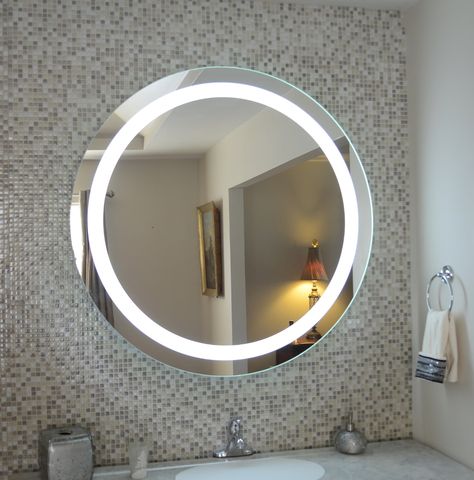 Wall Mounted Lighted Vanity Mirror LED MAM1D40 Commercial Grade 40" Round LED Small Bathroom Mirrors, Large Bathroom Mirrors, Oval Mirror Bathroom, Bathroom Mirror With Shelf, Modern Bathroom Mirrors, Lighted Wall Mirror, Backlit Mirror, Mirror Led, Bathroom Mirror Lights