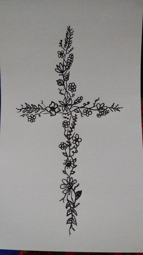 Cross Made Out Of Flowers Tattoo, Flower Cross Spine Tattoo, Music Note Flower Tattoo, Cross Made Of Flowers Tattoo, Spine Cross Tattoo, Vine Cross Tattoo, Cross With Flowers Drawing, Jesus Wept Tattoo, Cross Spine Tattoo