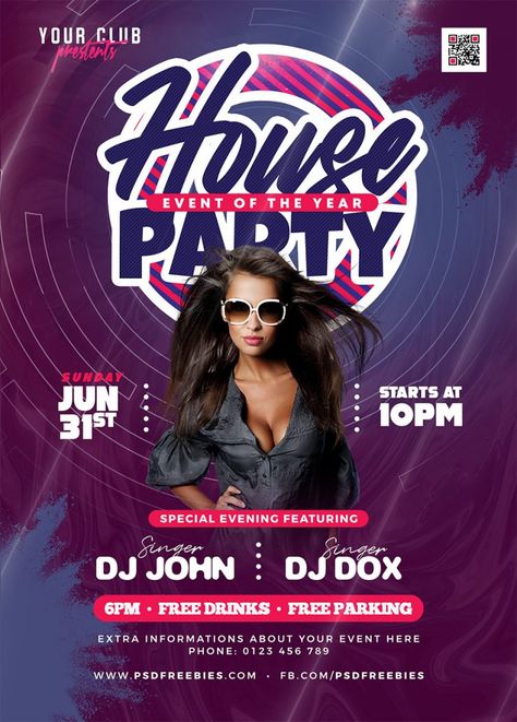 House Party Event Design PSD – PSDFreebies.com House Party Flyer Background, House Party Poster Design, House Party Poster, Party Poster Design, Party Flyer Design, Advert Design, Free Psd Flyer Templates, Free Psd Flyer, Party Flyers