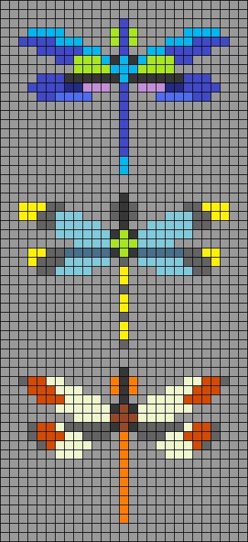 Alpha pattern #166660 Dragonfly Perler Beads, Dragonfly Alpha Pattern, Pixel Alpha Pattern, Bug Pixel Art, Pixel Art Butterfly, Alpha Grid, Lanyard Patterns, Graphghan Patterns, Beaded Square