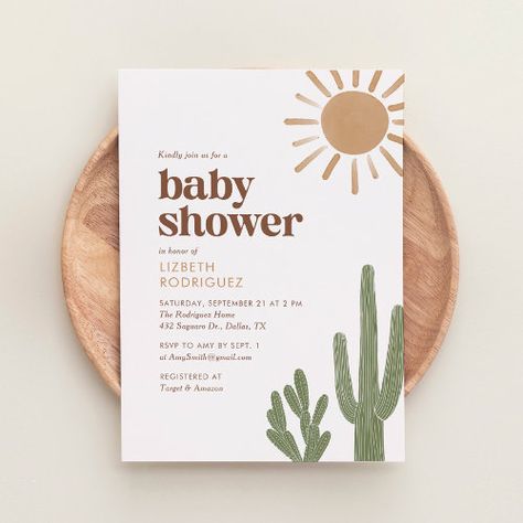 Boho Desert Cactus Baby Shower Invitation #zazzle #weddinginvitations #birthdayinvitations #babyshowerinvitations #zazzleinvitations #monogram #businesscards #graduation #homedecor Desert Themed Baby Shower Ideas, Cactus Themed Baby Shower Ideas, Southwest Baby Shower Ideas, Cactus Theme Baby Shower Ideas, Desert Theme Baby Shower Ideas, Baby Shower Cactus Theme, Desert Baby Shower Ideas, Desert Baby Shower Theme, Cactus Baby Shower Theme