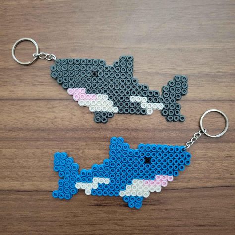 Item Dimensions: Length: ~ 3 inches Height: ~ 6 inches with keychain, Please note that each piece is handmade, so slight variations in color and design may occur. Colors may vary on the pictures due to the lightning and other factors. Shark Hama Beads, Shark Perler Beads, Shark Perler Bead Pattern, Shark Keychain, Perler Bead Designs, Melt Beads Patterns, Easy Perler Bead Patterns, Easy Perler Beads Ideas, Hamma Beads