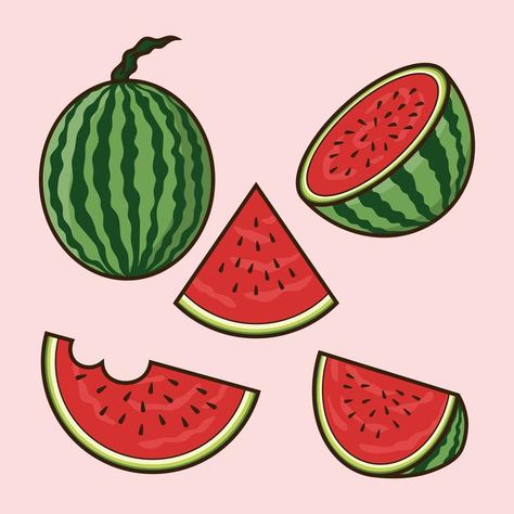 Watermelon Cartoon Drawing, Watermelon Drawing Aesthetic, Watermelon Illustration Cute, Watermelon Tattoo Black And White, Easy Watermelon Drawing, Watermelon Slice Drawing, Cute Watermelon Drawing, Melon Tattoo, Cute Fruit Drawings