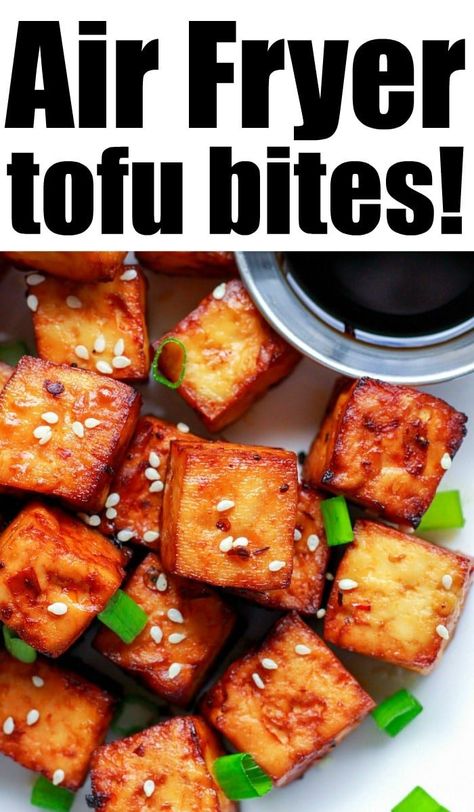 Healthy Air Fryer Dinner, Tofu Air Fryer, Air Fryer Tofu, Tofu Bites, Asian Marinade, Tofu Marinade, Air Fryer Recipes Vegetarian, Tofu Recipes Vegan, Air Fryer Recipe