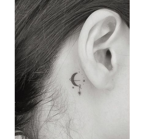 Star Tattoos Behind Ear, Tattoo Ideas With Meaning, Behind The Ear Tattoo Ideas, Behind The Ear Tattoo, Behind Ear Tattoos, Side Neck Tattoo, Ear Tattoo Ideas, Bestie Tattoo, Ear Tattoos