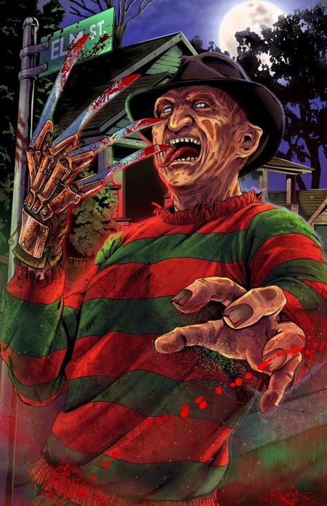 Freddy Kruger Art, Jason Voorhees Art, Freddy Krueger Art, Pop Art Images, Horror Pictures, Horror Artwork, Famous Monsters, Horror Themes, A Nightmare On Elm Street