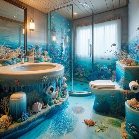 Ocean Theme Bathroom, Ocean Themed Bathroom, Ocean Room Decor, Ocean Bathroom, Maritime Style, Bathroom Projects, Ocean Room, Themed Bathroom, Shower Columns