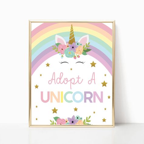 Adopt A Unicorn, Unicorn Pony, Rainbow Theme Party, Rainbow Birthday Party, Party Sign, Birthday Party Decor, Unicorn Rainbow, Rainbow Birthday, A Unicorn