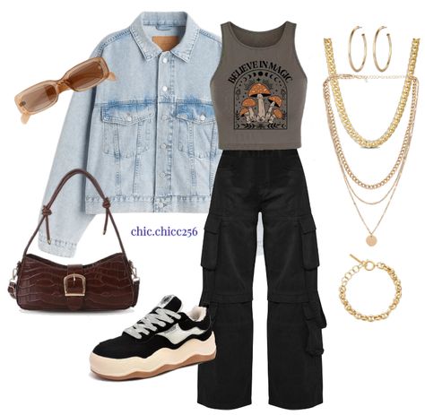 Streetwear Casual outfit ideas | This can be worn to school for lectures, or on a fun date to the amusement park or fair University Fashion, Baby Tank Tops, Casual Outfit Ideas, University Style, Baby Tank, Oversized Denim Jacket, Streetwear Casual, Outfit Maker, Outfit Shoplook