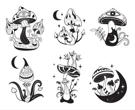 Amanita Muscaria Tattoo, Amanita Tattoo, Mushroom Black And White, Roses Vector, Trippy Mushroom, Amanita Muscaria, Sketching Ideas, Black Roses, Drawing Sketching