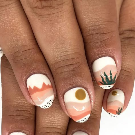 Pnw Inspired Nails, Arizona Themed Nails, Southwest Nail Designs, Desert Nails Designs, Mountain Nails Designs, Colorado Nails, Southwest Nails, Desert Nail Art, River Nails