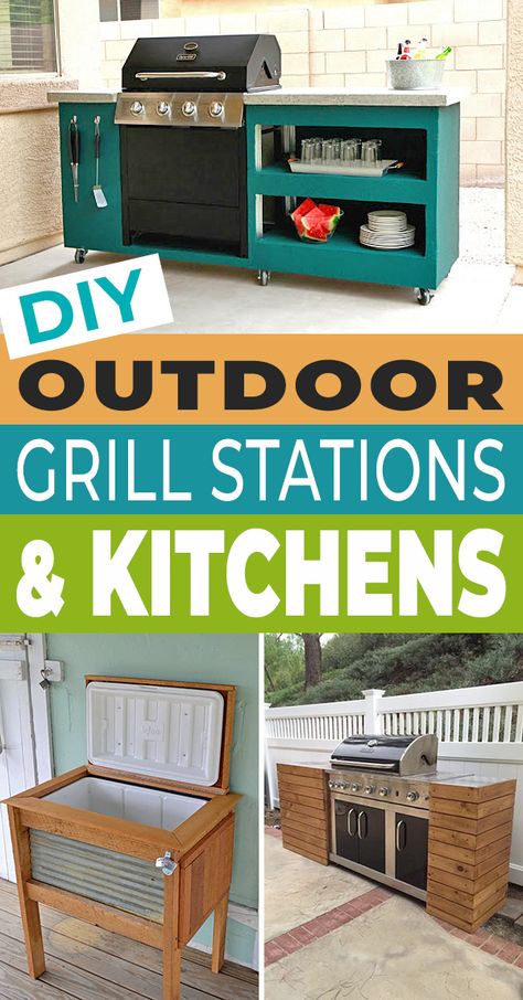 Build Outdoor Kitchen Around Grill, Mobile Outdoor Grill Station, Bbq Station Diy, Outdoor Grill Countertop Ideas, Outdoor Bbq Prep Table Diy, Outdoor Blackstone Grill Station, Wood Outdoor Kitchen Diy, Small Bbq Area Ideas Outdoor Diy, Outdoor Grill Station Patio