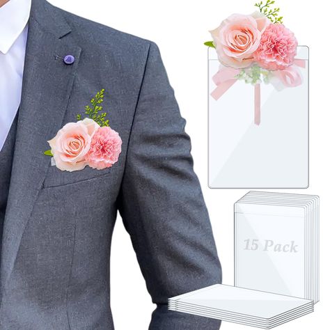 PRICES MAY VARY. 【Premium Material】 The pocket boutonniere plastic sleeve is crafted from high-quality semi-rigid plastic, ensuring durability and clarity. It is reusable, resistant to breakage, and provides a clear display for your boutonniere for men. 【Perfect Size]: Measuring 8.5x12.5cm/3.3x4.9in, this pocket boutonniere plastic sleeve fits most suit pockets seamlessly, a great addition to every gentleman's corsage! 【Easy to Use】 Simply insert your boutonniere into the plastic sleeve and plac Dusty Blue Pocket Boutonniere, Burgundy Pocket Boutonniere, Blush Pocket Boutonniere, Blue And White Pocket Boutonniere, Pink And White Pocket Boutonniere, Boutineer Wedding, Pocket Boutonniere, Suit Pocket, Elopement Bouquet