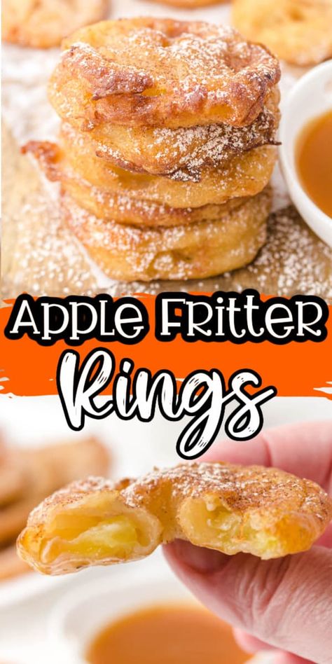 Apple Fritter Rings Recipe, Apple Fritter Rings, Fried Caramel Apple Rings, Deep Fried Apple Rings, Baked Apple Rings Recipe, Fried Apple Rings Easy, Deep Fried Apples, Fried Cinnamon Apple Rings, Baked Apple Rings