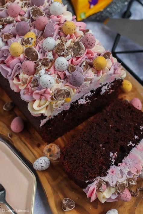 Mini Egg Loaf Cake! - Jane's Patisserie Mini Eggs Cake, Egg Loaf, Chocolate Easter Cake, Easter Cooking, Chocolate Loaf, Easter Egg Cake, Egg Chocolate, Chocolate Loaf Cake, Janes Patisserie