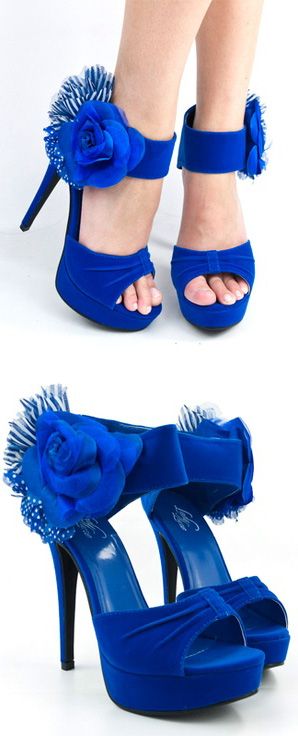 Royal Blue Flower High Heels Blue Colour Things, Flower High Heels, Royal Blue Flowers, Blue High Heels, Leopard Heels, Casual Sneakers Women, Black Leopard, Blue Colour, Blue Flower