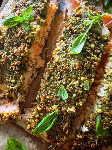 Pesto Salmon Recipe, Easy Summer Meal, Pesto Salmon, Pistachio Pesto, Recovery Food, Steamed Fish, Summer Meal, Easy Summer Meals, Summer Eating