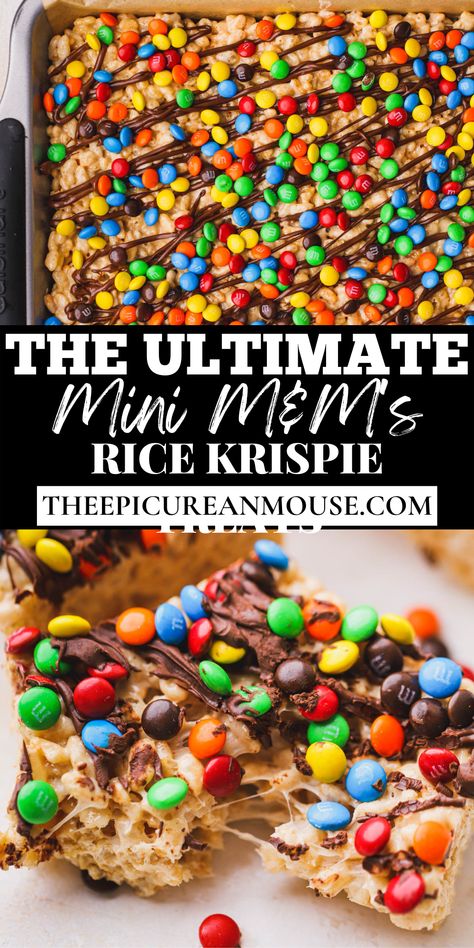 M M Rice Krispie Treats Recipe, M And M Rice Krispie Treats, Loaded Rice Krispie Treats, Peanut Butter Rice Krispie Treats With M And Ms, Rice Krispie Treats M&m, Rice Krispy Recipes Ideas, Rice Crispy Treats Decorated, M&m Rice Crispy Treats, Monster Rice Crispy Treats