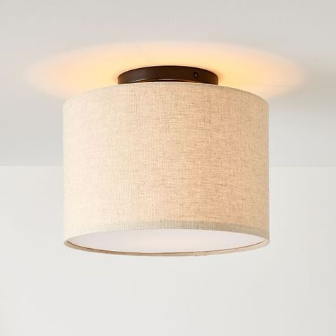 Drum Shade Semi Flush Mount, Fabric Light Fixture, Bronze Natural, Modern Flush Mount Lighting, Laundry Room Lighting, Gray Shades, Modern Flush Mount, Midcentury Home, Dining Room Light