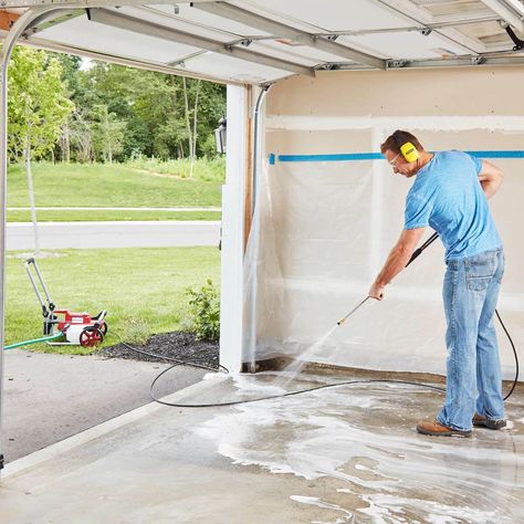 Make Your Garage Floor Last — The Family Handyman Garage Floor Sealer, Painted Garage Walls, Clean Garage Floor, Concrete Garage Floor, Floor Sealer, Concrete Cleaner, Garage Clutter, Concrete Garages, Concrete Garage