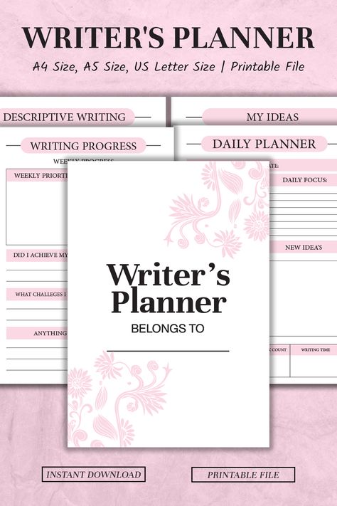 Writer's Planner Writing Schedule, Author Planner, Novel Planner, A4 Journal, Planner Writing, Descriptive Writing, Book Writing, Writing Process, Notebook Planner