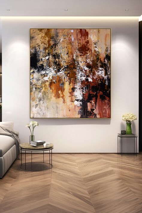 Original handmade abstract brown painting with textured canvas and earthy tones, perfect for modern home wall decor Wall Art Textured, Leaf Painting, Brown Painting, Modern Abstract Wall Art, Brown Wall Art, Gold Leaf Painting, Textured Canvas, Art Impressions, Handmade Wall Art