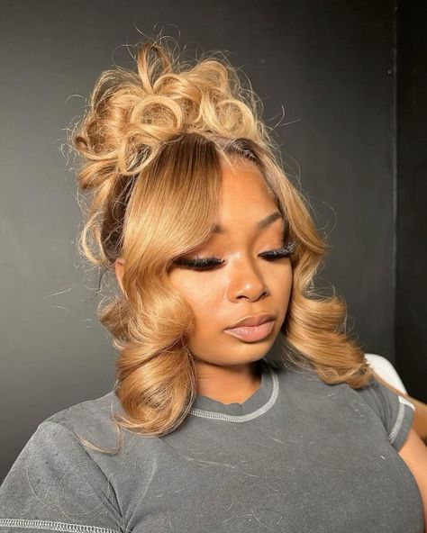 Prom 2k24, Updo Bun, Blonde Updo, Frontal Wig Hairstyles, Junior Prom, Quick Weave Hairstyles, Hair Ponytail Styles, Dope Hairstyles, Ponytail Styles