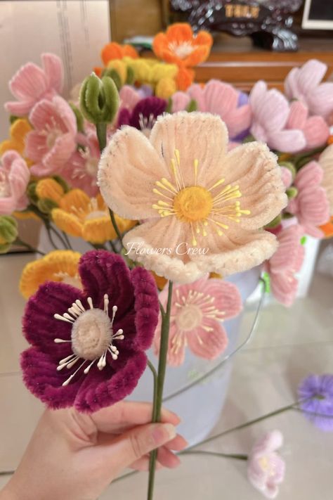 colorful poppies Fuzzy Flowers, Bucket Crafts, Proper Hydration, Piping Flowers, Pipe Cleaner Flowers, Yellow Petals, Paper Flower Art, Handmade Gifts Diy, Flower Bouquet Diy