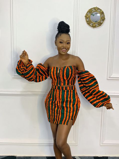 African prints / Ankara style Ankara Mini Skirt, Simple Short Ankara Dresses, Type Of Sleeves, Mini Skirt And Crop Top, African Maxi Dress Ankara, Stylish Naija, Long African Dresses, African Print Dress Ankara, Best African Dresses