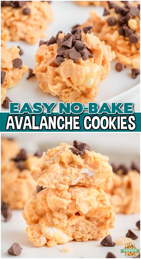 NO-BAKE AVALANCHE COOKIES - Family Cookie Recipes No Bake Cookies Caramel, Avalanche Cookies Christmas, Avalanche Cookies With Almond Bark, No Bake Avalanche Cookies Recipe, No Bake Cookies Almond Butter, Avalanche Cookies, Oatmeal No Bake Cookies, Chocolate Marshmallow Cookies, Recipe Email