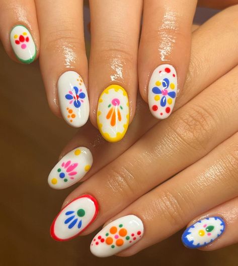 Tile Nails, Cute Summer Nail Designs, Summer Gel Nails, Hippie Nails, Cute Summer Nails, Minimal Nails, Crazy Nails, Butterflies, Really Cute Nails