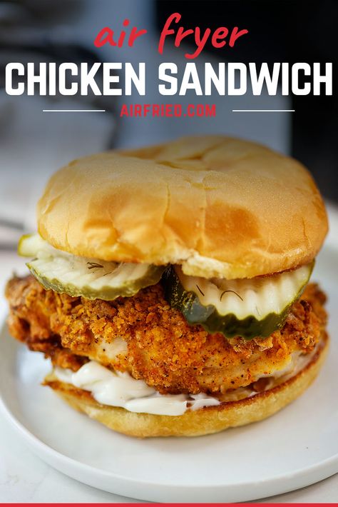 Aldi Red Bag Chicken In Air Fryer, Air Fryer Chicken Sandwich, Chicken Breast Sandwich Recipes, Fried Chicken Sandwiches, Chicken Breast Sandwich, Crispy Chicken Burgers, Air Fryer Fried Chicken, Spicy Chicken Sandwiches, Breaded Chicken Breast