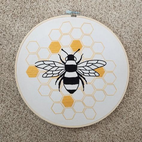 Honey Bee Embroidery Hoop | Brush & Needle Handmade Honey Bee Embroidery, Mixed Media Embroidery, Bee Embroidery, Diy Clothing, Embroidery Work, Honey Bee, Embroidery Hoop, Flocking, 10 Inch