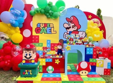 Super Mario Bros Party Backdrop, Mario Bros Party Ideas Decoration, Princess Peach Party, Mario Kart Party, Mario Bros Birthday Party Ideas, Super Mario Bros Birthday Party, Fiesta Mickey Mouse, Super Mario Bros Party, Mario And Princess Peach