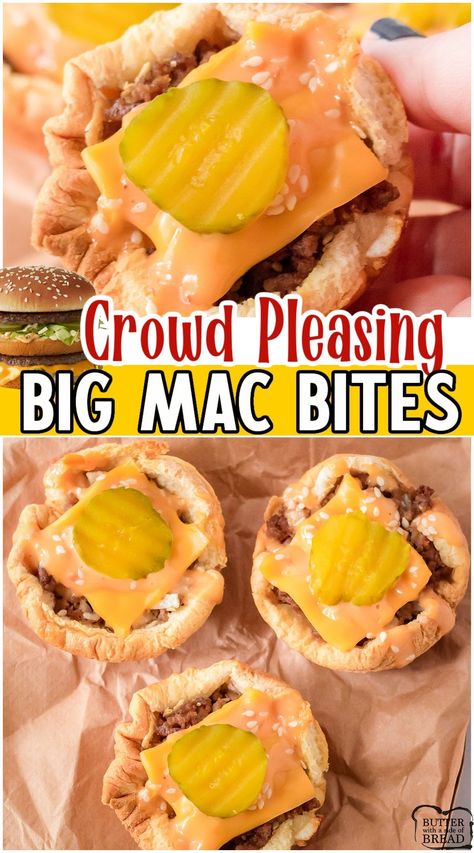 Big Mac Bites, Mac Bites, Thanksgiving Recipes Side Dishes Easy, Burger Bites, Awesome Appetizers, Christmas Appetizer, Course Ideas, Food Burger, Student Recipes