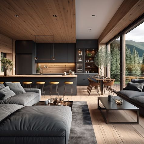 Extension Interior Ideas, Modern Wood House Interior, Modern Loft Interior Design, Interior Design Kitchen And Living Room, Modern Wooden Interior Design, Budget Interior Design Ideas, Organic Modern Mountain Home, Build In Living Room, Modern Architecture House Interior