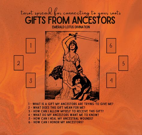 In this tarot spread we’ll connect to our roots, asking our ancestors what they’re currently trying to help us with and how we can connect with them. If you feel called to this tarot spread, it likely means that you have ancestors who are trying to offer you support or guidance. What is a gift? A gift from our ancestors or spiritual teachers are not the same gifts as we give a friend on their birthday. More often, gifts from our ancestors are not tangible materialistic offerings, but rather Tarot Card Layouts, Phoenix Reborn, Kartu Tarot, Moon Activities, Tarot Reading Spreads, Tarot Interpretation, Tarot Cards For Beginners, Learning Tarot Cards, Tarot Magic