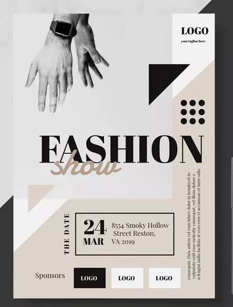 Minimal Fashion Event Flyer Poster Template AI, EPS - A4. Download Fashion Show Flyer, Brutalism Graphic Design, Fashion Invite, Show Flyer, Graphic Design Typography Poster, Layout Graphic Design, Graphic Design Posters Layout, Fashion Flyer, Fashion Posters