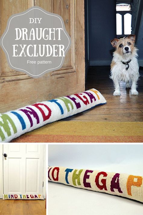 Make this funky diy draught excluder - includes free supersized cross stitch (needlepoint) pattern. Crochet Draught Excluder Free Pattern, Crochet Door Draft Stopper Free Pattern, Draught Excluder Diy, Funky Diy, Handmade Dog Toys, Colourful Interiors, Draft Excluder, Folder Diy, Draught Excluders