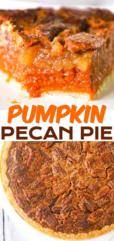 Pumpkin Pecan Pie Recipe, Pecan Pumpkin Pie, Pecan Pumpkin, Pumpkin Pecan Pie, Averie Cooks, Easy Pumpkin Pie, Paleo Pumpkin, Pumpkin Spice Syrup, Pecan Pie Recipe