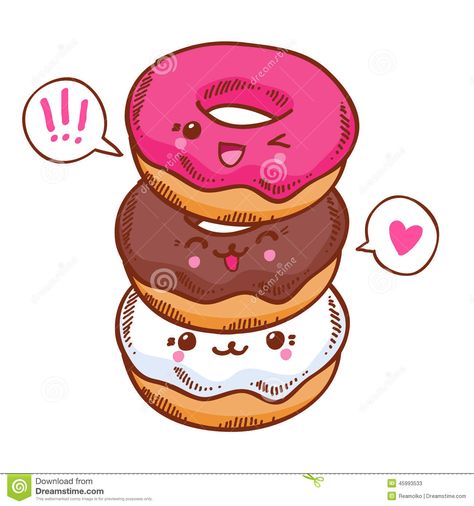 Group Of Three Cute Kawaii Donuts. - Download From Over 57 Million High Quality Stock Photos, Images, Vectors. Sign up for FREE today. Image: 45993533 Punny Cards, Collage Des Photos, Donut Worry, Art Mignon, Cute Puns, Cute Food Drawings, Cute Kawaii Drawings, Kawaii Doodles, Dessin Adorable