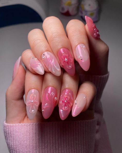 3D flower nails (feat. bunnies) 🌸 #nailart #flowernails #springnails #auranails Tokyo Nail Art, Chrome Nails With Design, Nails With Design, Small Nails, 3d Flower Nails, Nails Salon, Summery Nails, Casual Nails, Classy Acrylic Nails