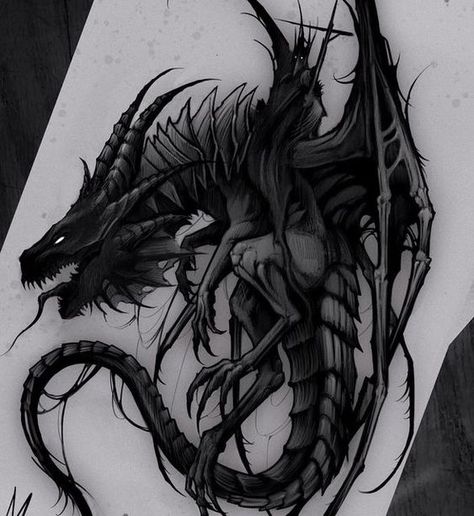 Black Dragon Tattoo, Aesthetic Tattoo Ideas, Dragon Tattoo Drawing, 15 Aesthetic, Mystical Tattoos, Dragon Tattoo Art, Wicked Tattoos, Fantasy Tattoos, Creepy Tattoos